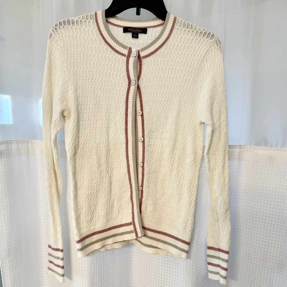 Women's cotton Cream Cardigan Sweater - Picture 2 of 10